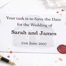 Premium Taskmaster Save the Date Cards with Wax Sealed Handmade Envelope