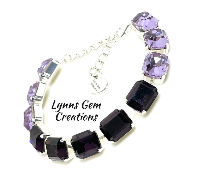 Purple Crystal Bracelet, Silver Plated Octagon Tennis Bracelet