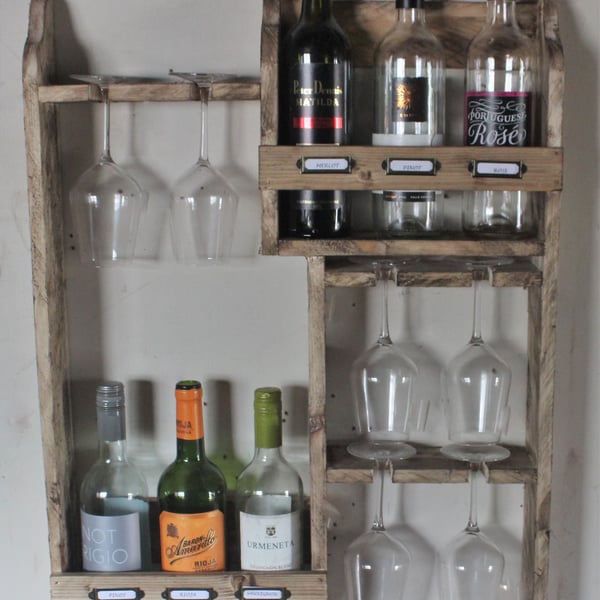 Wine rack, 6 bottles & 6 glasses storage rack - Folksy