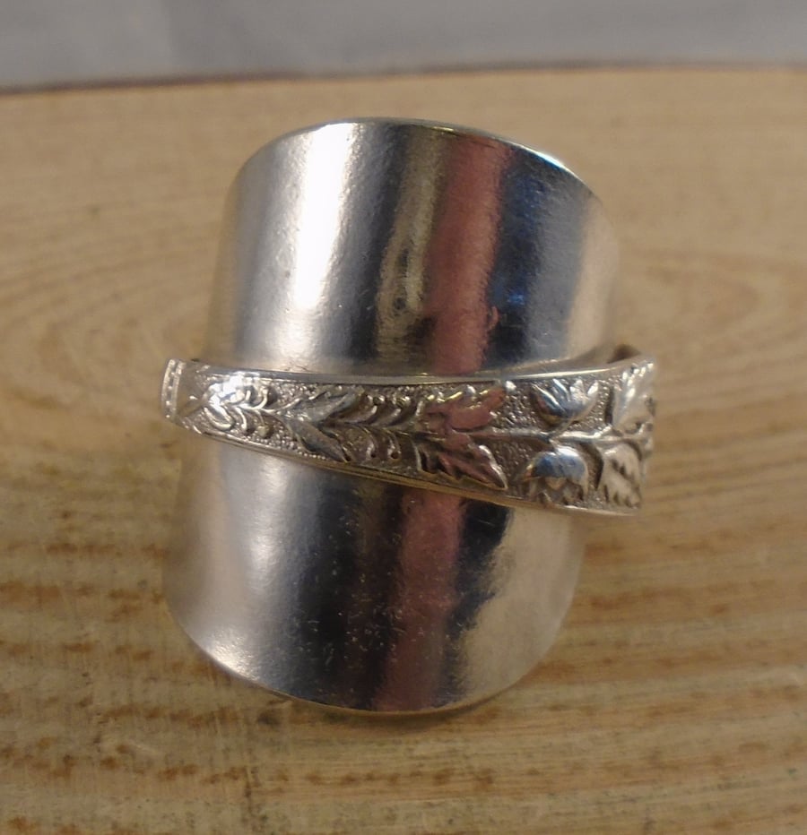 Upcycled Silver Plated Sunflower Wrap Spoon Ring SPR042102