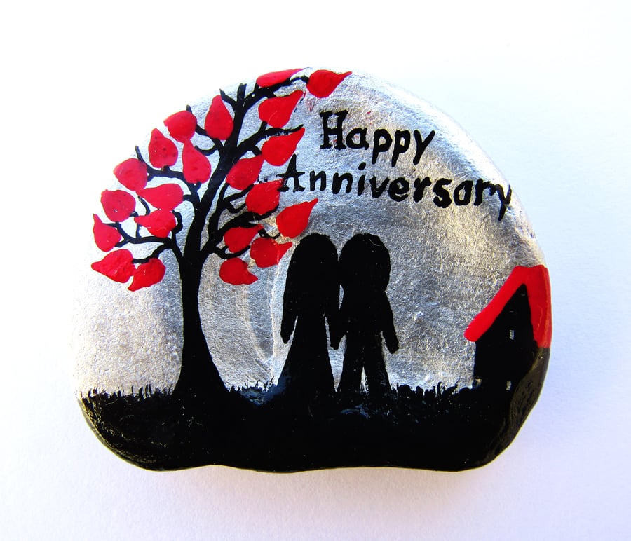 Hand Painted Anniversary Card , Shell Art, Couple Tree Love Card For Her For Him