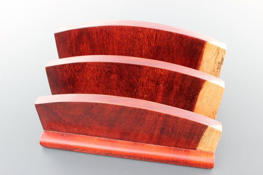 Handmade Solid Padauk Wood Letter Rack - Minimalist Desk Organiser