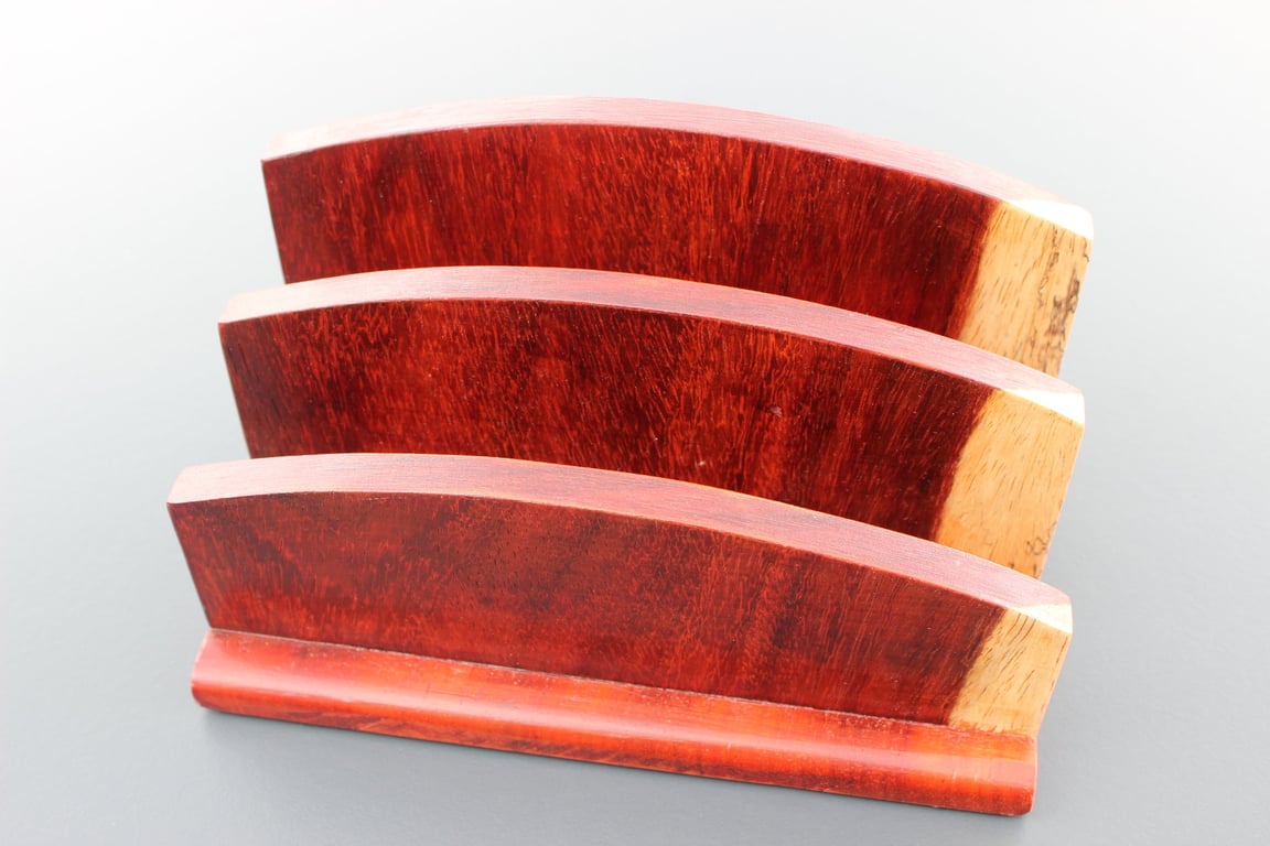 Handmade Solid Padauk Wood Letter Rack - Minimalist Desk Organiser