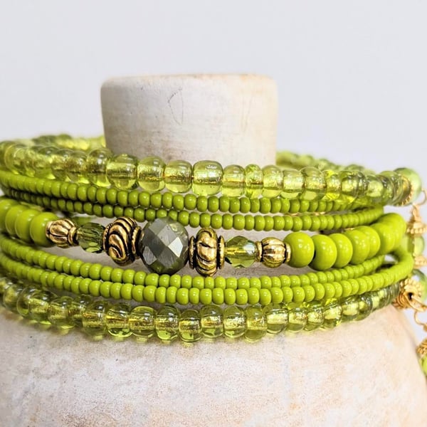 Memory Wire Bracelet in Zesty Lime,  Coiled Wrap Bangle