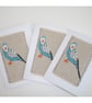 Budgie Cards x 3 Greeting Card Blue Budgerigar Pack of Notelets Fabric Sewn - Image 3