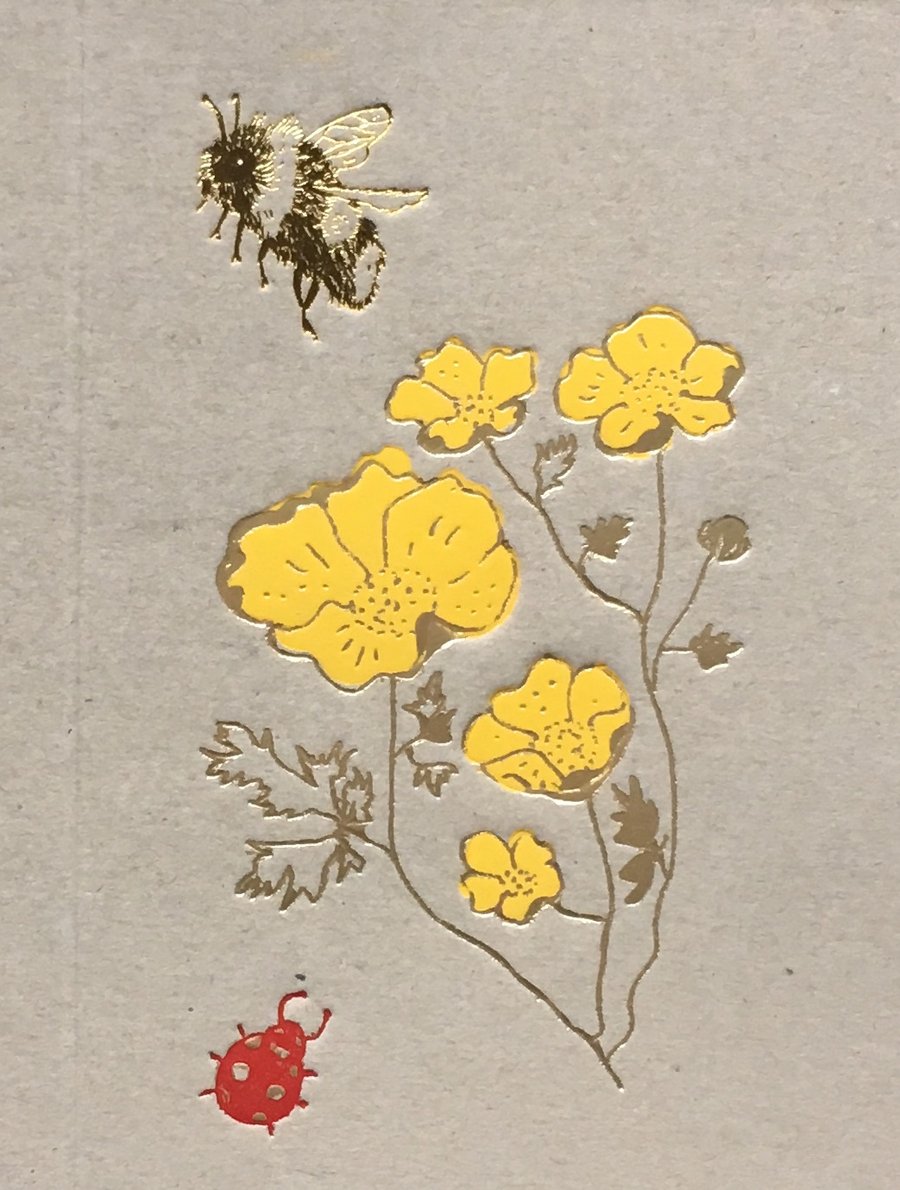 Buttercups and Bee Greetings Card