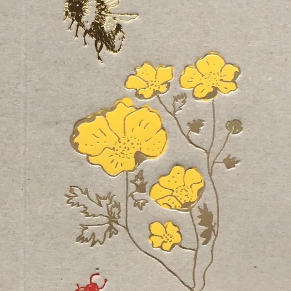 Buttercups and Bee Greetings Card