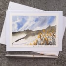 Gorse on The Moor. Handpainted Blank Card.