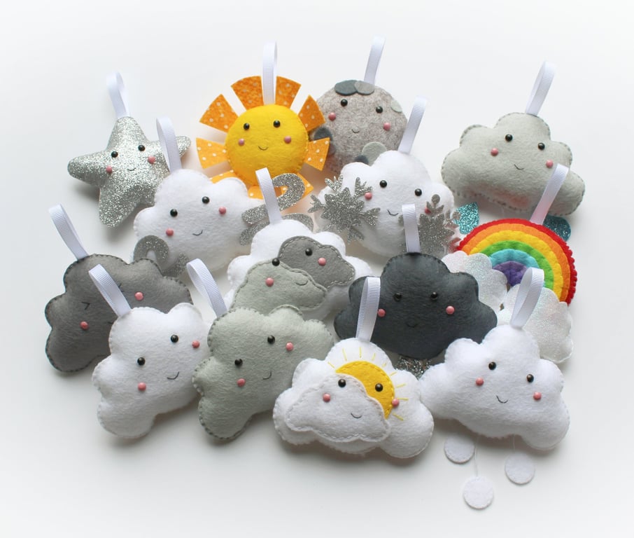 Felt Weather themed decorations. Choice of all 14 designs