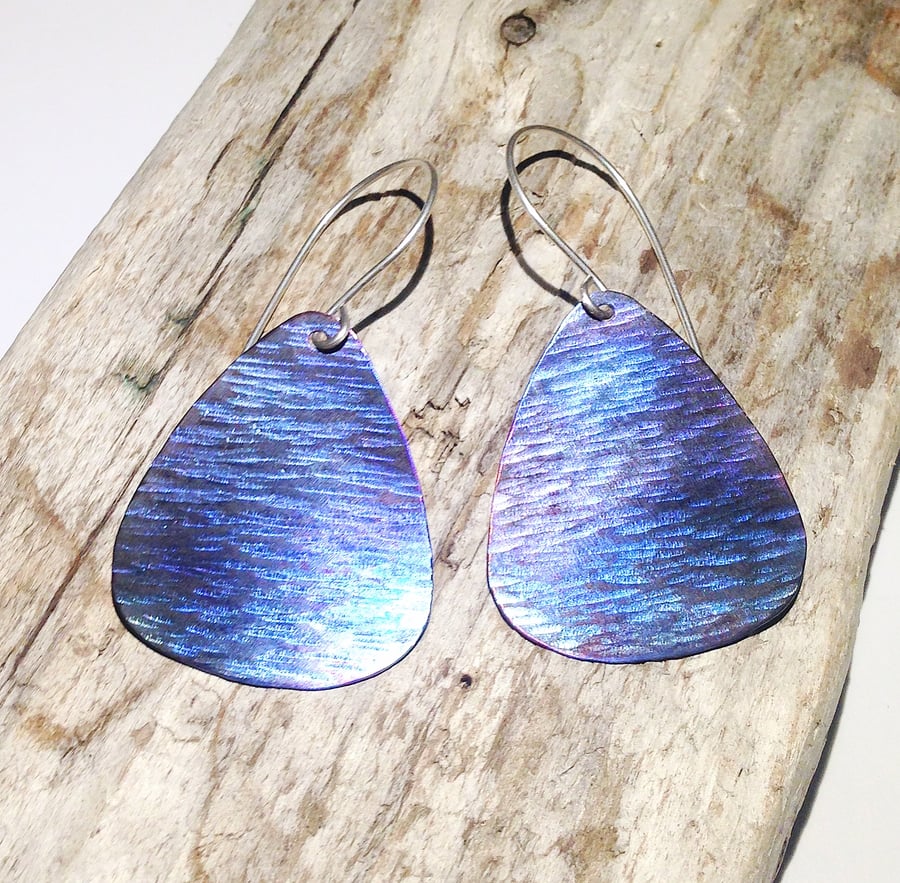  Handmade Coloured and Textured Triangular Titanium Earrings - UK Free Post