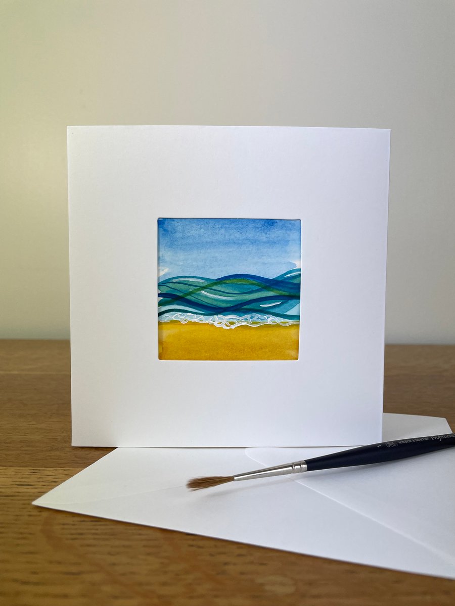 Hand Painted Greeting Card, abstract seascape, original art card.