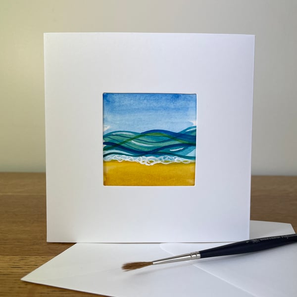 Hand Painted Greeting Card, abstract seascape, original art card.