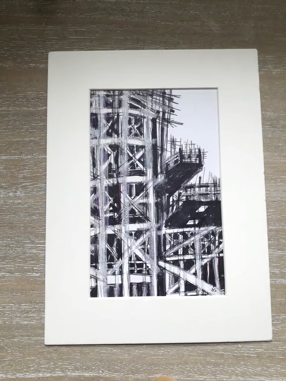 Line drawing of an Edinburgh building site.  