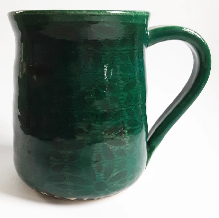 Dark Turquoise Patterned Mug - Hand Thrown Stoneware Ceramic Mug