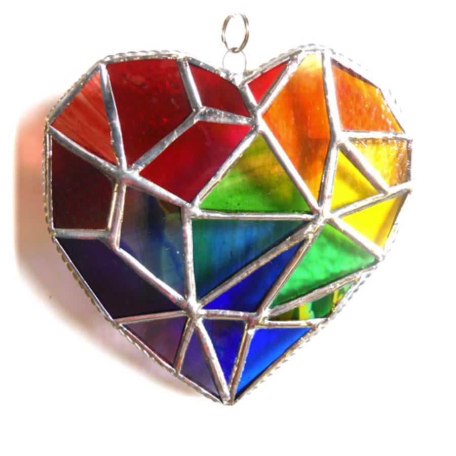 Geometric Patchwork Rainbow Heart Suncatcher Stained Glass Handmade 003