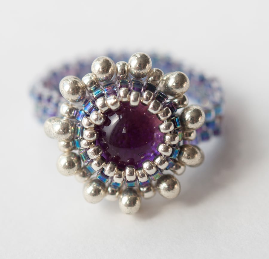 Purple Dichroic Glass Beadwoven Ring