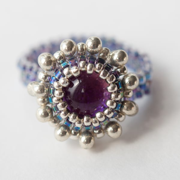 Purple Dichroic Glass Beadwoven Ring