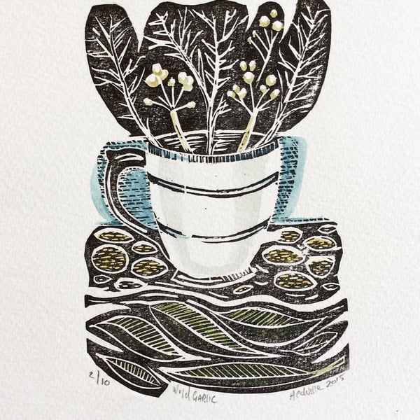 Wild Garlic original Lino print