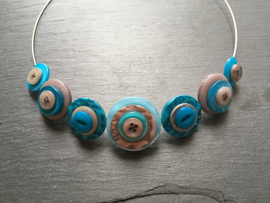 Sale Upcycled Button Necklace Jewel Tones