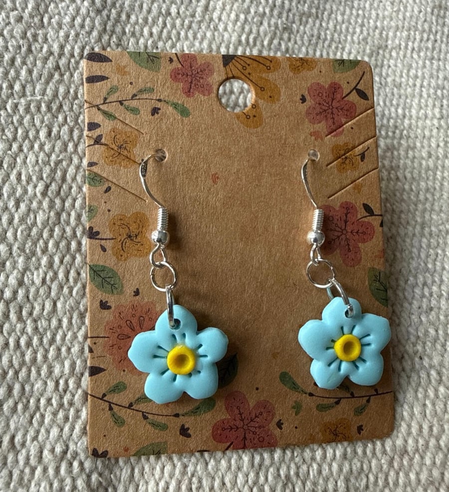 Handmade forget me not  polymer clay dangly earrings