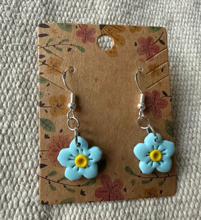 Handmade forget me not  polymer clay dangly earrings