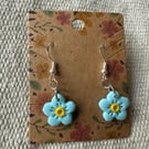 Handmade forget me not  polymer clay dangly earrings
