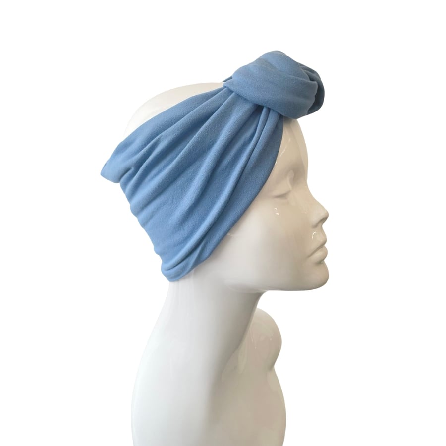 Women's Turban Head Wrap Headband, Pastel Blue Wide Cotton Headband for Women