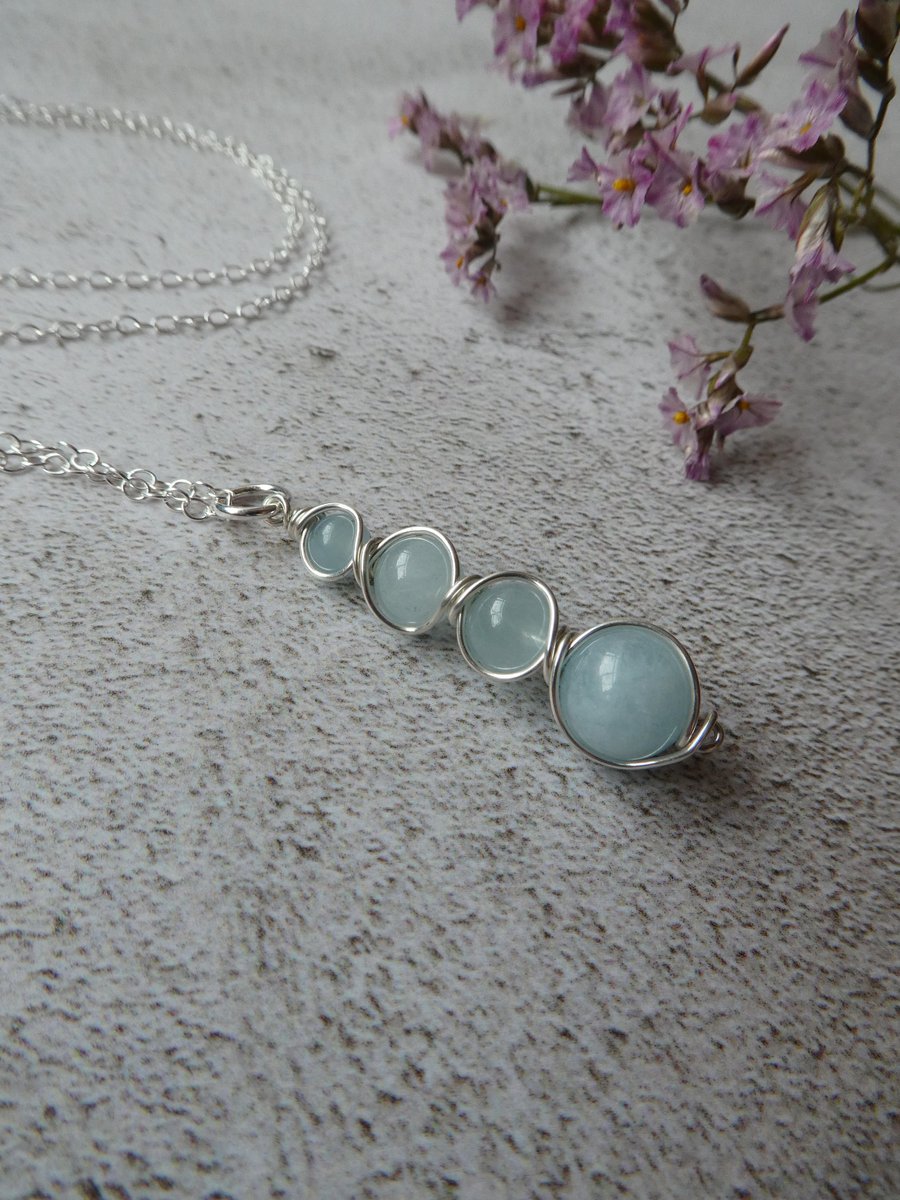 March birthstone necklace in silver, sterling silver aquamarine pendant