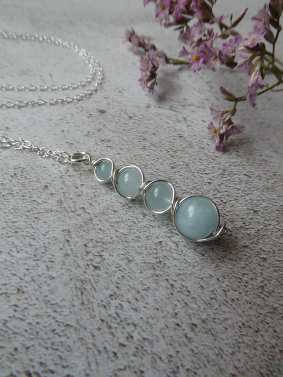 March birthstone necklace in silver, sterling silver aquamarine pendant