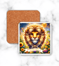 9cm square coaster - cute Leo zodiac symbol - sublimated