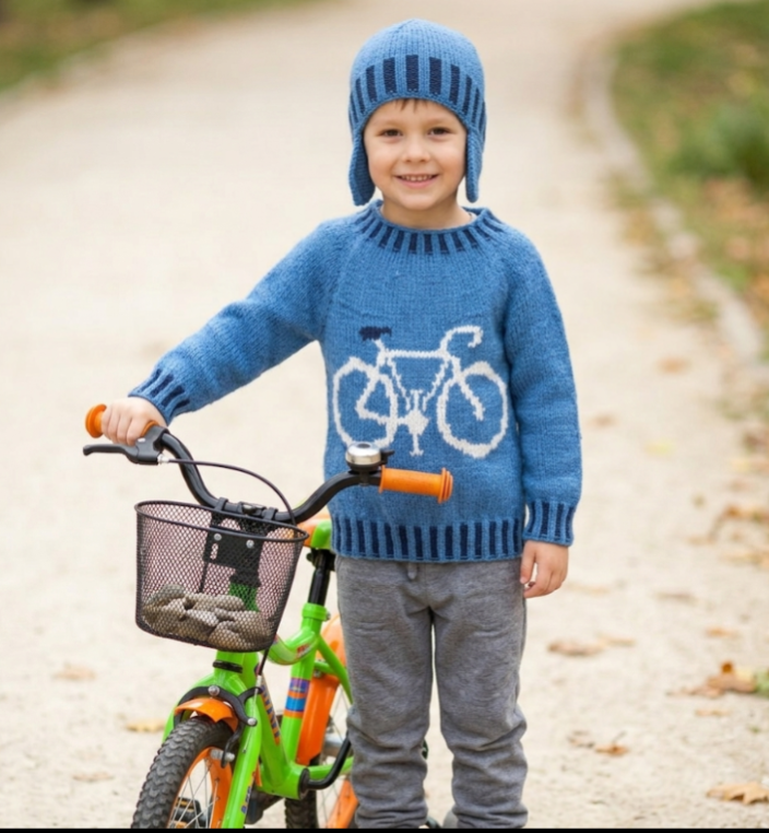 Children's knitting pattern with Bike, Bike Sweater and Hat Digital Pattern