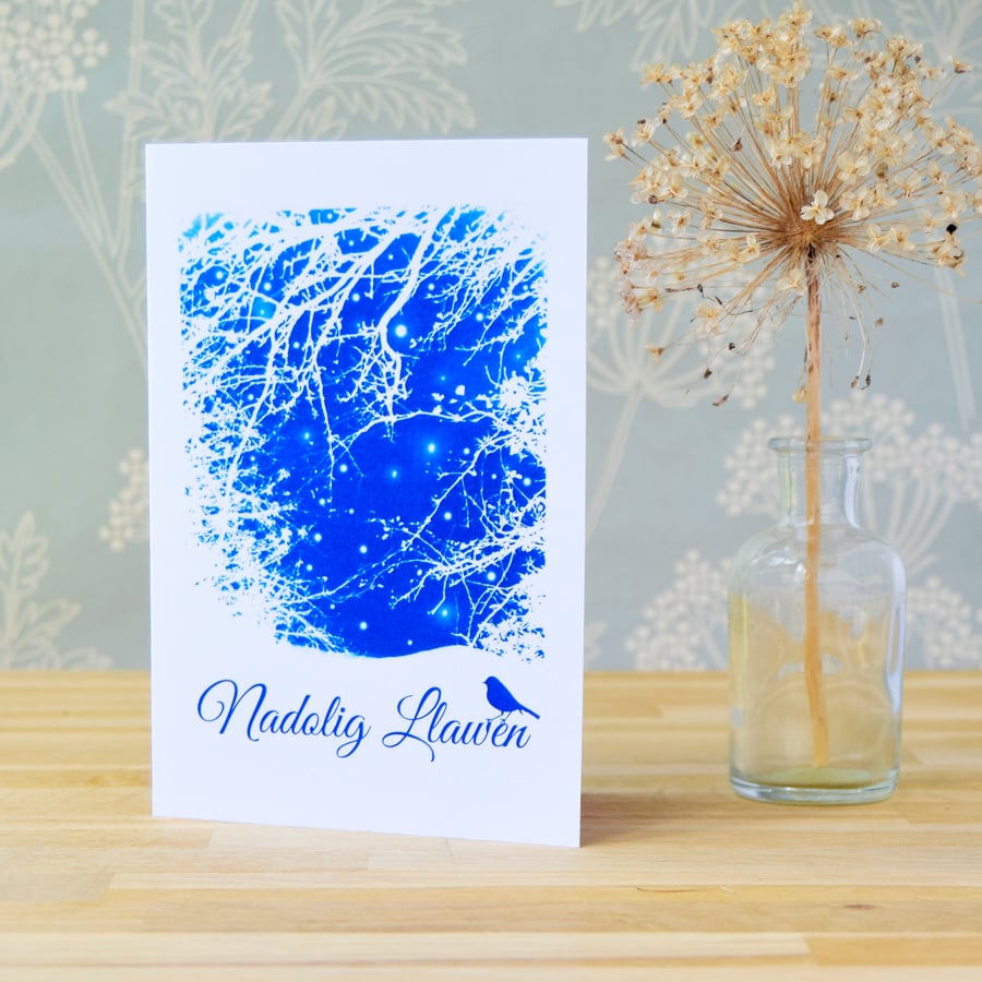 Nadolig Llawen Welsh Christmas card from Cyanotype art
