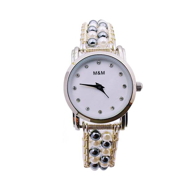 Grey and white pearl beads Bracelet Watch Beaded Wrist Watch Personalized Women'