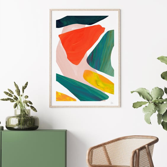 Abstract Green and Orange Shell Art Print