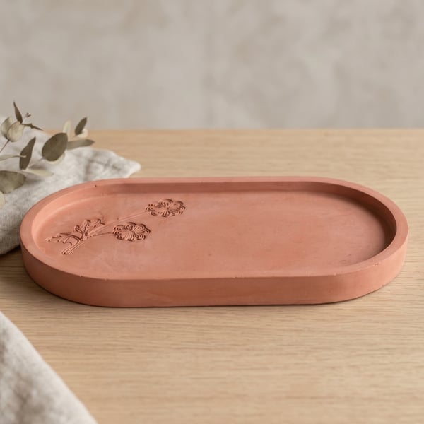 Light Terracotta Oval Jewellery and Trinket Tray with Floral Design
