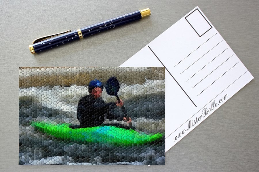 'Water Fight' Set of 2 Digital Art Mosaic Postcards