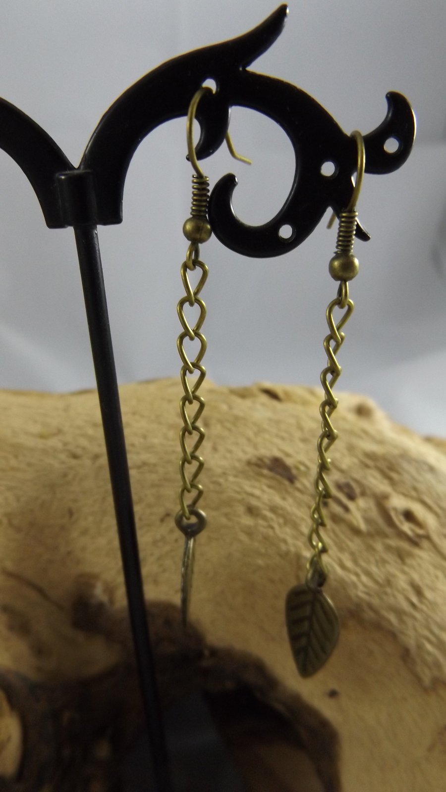 Bronze Leaf Charm chain dangle earrings