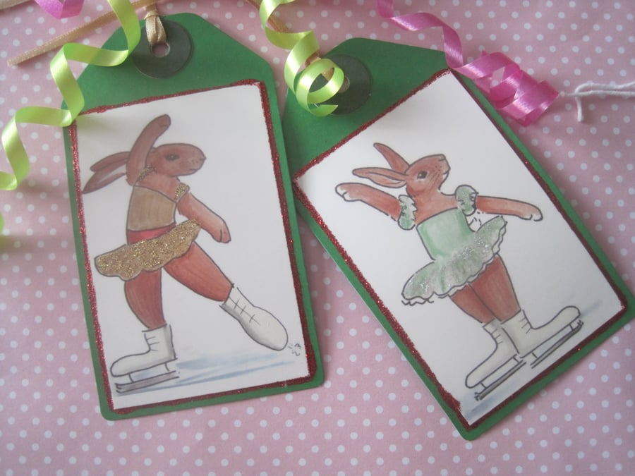 Christmas Gift Tag Ice Skater Rabbits 