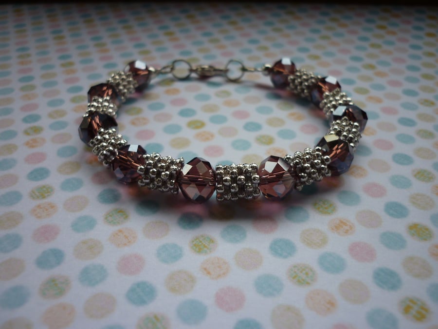PURPLE, AB COPPER AND SILVER BRACELET.