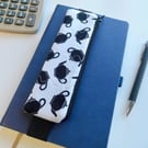 Elasticated pencil case for cover of notebook black and white teapots fabric