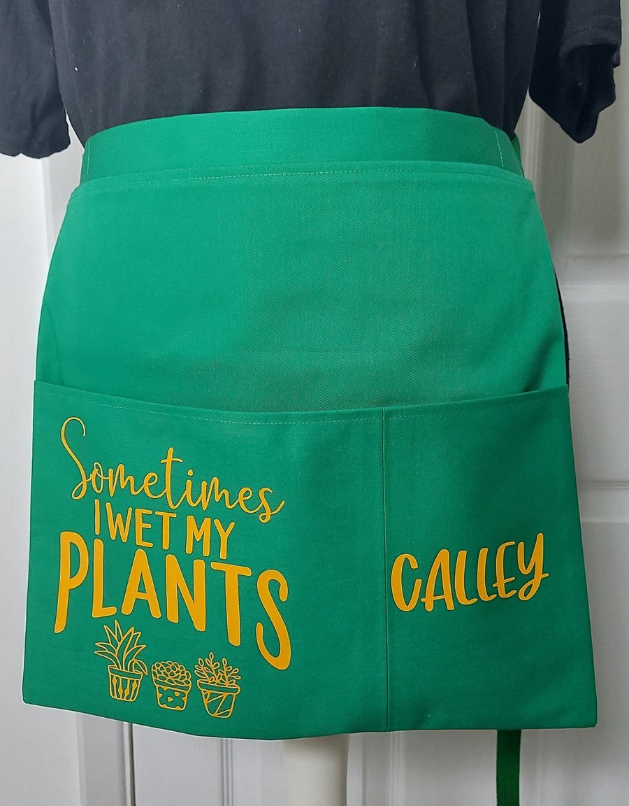 Personalised Gardening Apron handmade Wet Plants fabric apron 2 pockets great pr