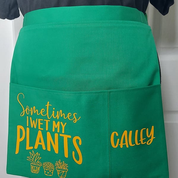 Personalised Gardening Apron handmade Wet Plants fabric apron 2 pockets great pr