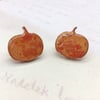 Mini orange wooden pumpkin stud earrings Autumn Halloween