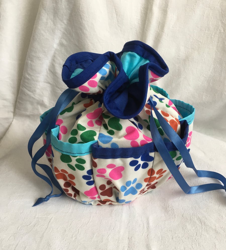 Pouch Storage Bag, Drawstring Bag, Paw Prints Bag, Great Gift Idea.