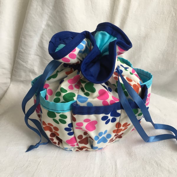 Pouch Storage Bag, Drawstring Bag, Paw Prints Bag, Great Gift Idea.