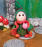 Tiny Garden Gnome 'Rich' with piglet OOAK Sculpt Ann Galvin