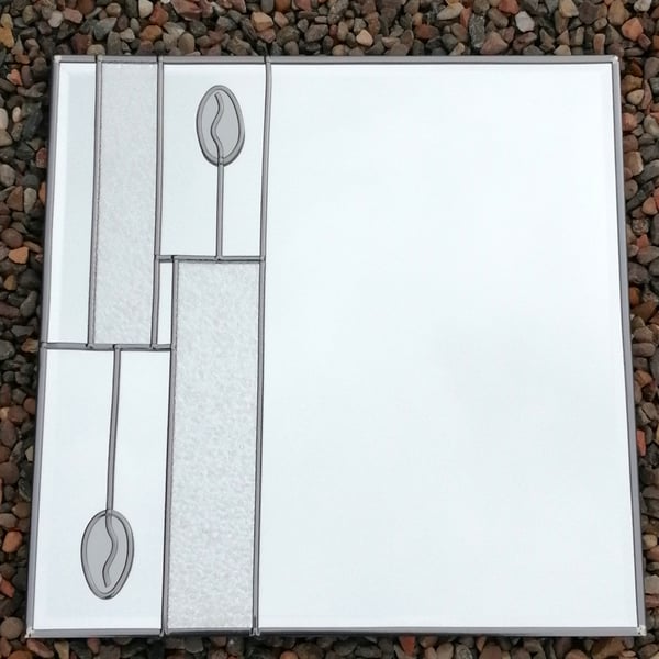 Art Deco Frosting is a Stained Glass Effect Wall Mirror with a Hand Leaded Moder