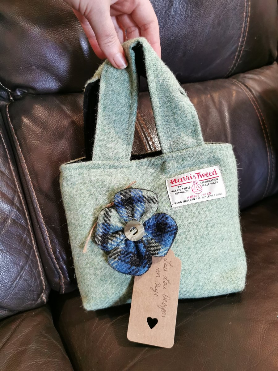 Harris Tweed Little Lady Bag with clover brooch