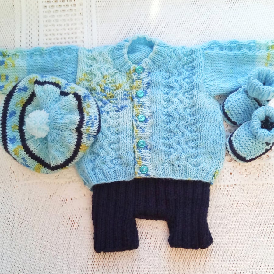 4 Piece Shorts Cardigan Hat and Bootees Set, Baby Shower Gift