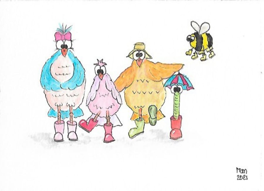 Puddle Hunters - Bird, Bug, and Bumble blank greeting card